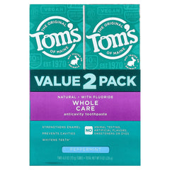 Tom's of Maine, Whole Care Anticavity Toothpaste, With Fluoride, Peppermint, 2 Pack, 4 oz (113 g) Each