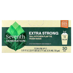 Seventh Generation, Kitchen Flap Tie Trash Bags, Tall , 30 White Bags, 13 Gallon