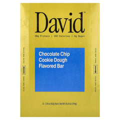 David Protein, Protein Bar, Chocolate Chip Cookie Dough, 12 Bars, 2.19 oz (62 g) Each