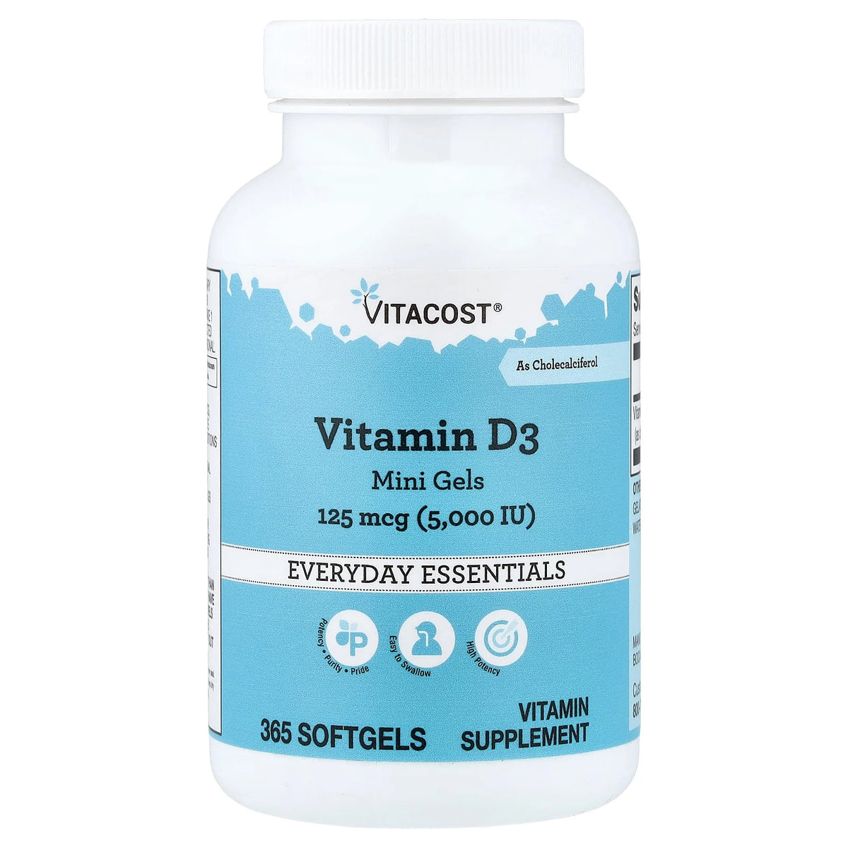 Vitacost, Vitamin D3 Mini Gels, 125 mcg (5,000 IU), 365 Softgels