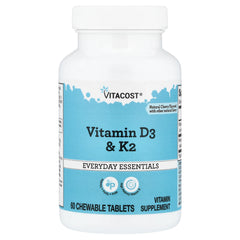 Vitacost, Everyday Essentials, Vitamin D3 & K2, Natural Cherry, 60  Chewable Tablets