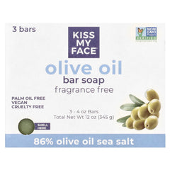 Kiss My Face, Olive Oil Bar Soap, Fragrance Free, 3 Bars, 4 oz (115 g) Each