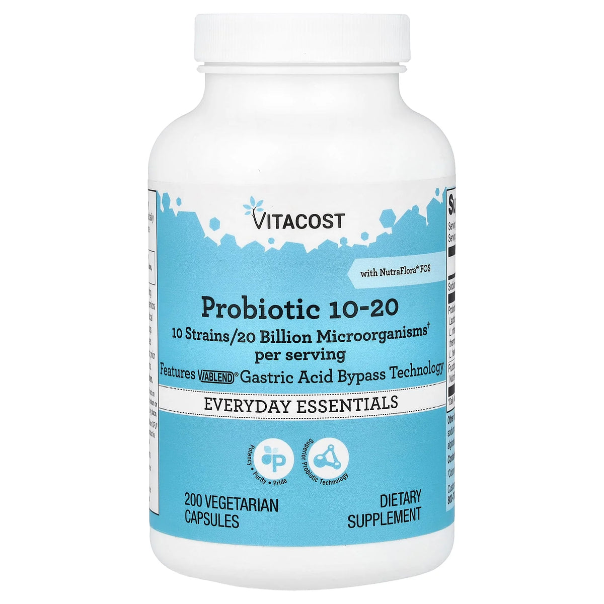 Vitacost, Probiotic 10-20 With NutraFlora® FOS, 200 Vegetarian Capsules