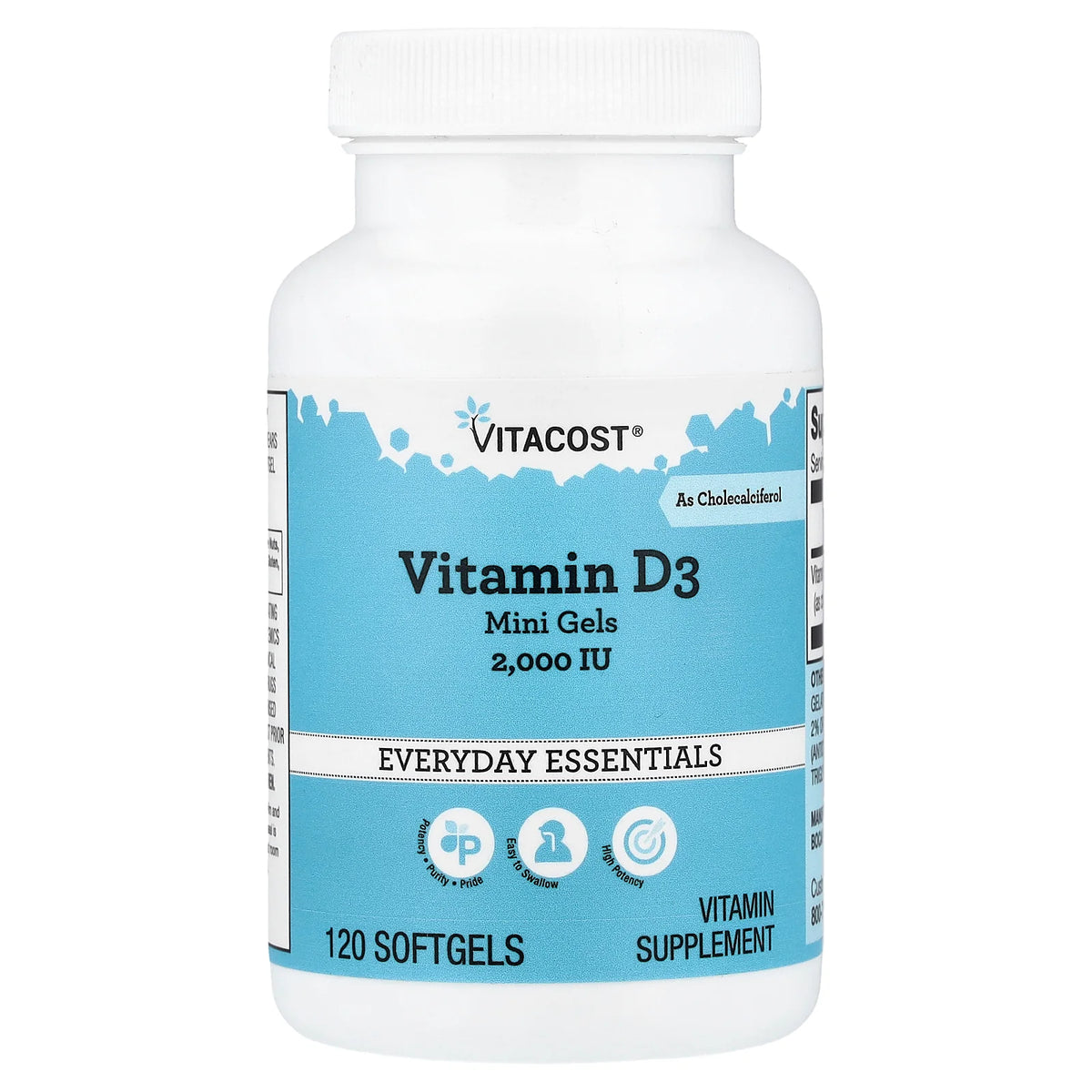 Vitacost, Everyday Essentials, Vitamin D3 Mini Gels, 50 mcg (2,000 IU), 120 Softgels