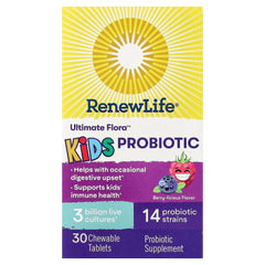 Renew Life, Kids, Ultimate Flora™ Probiotic, Berry-licious, 3 Billion Live Cultures, 30 Chewable Tablets