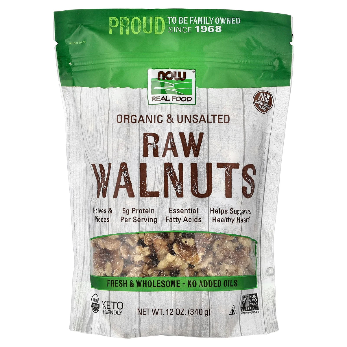 NOW Foods, Real Food, Organic Raw Walnuts, Unsalted, 12 oz (340 g)