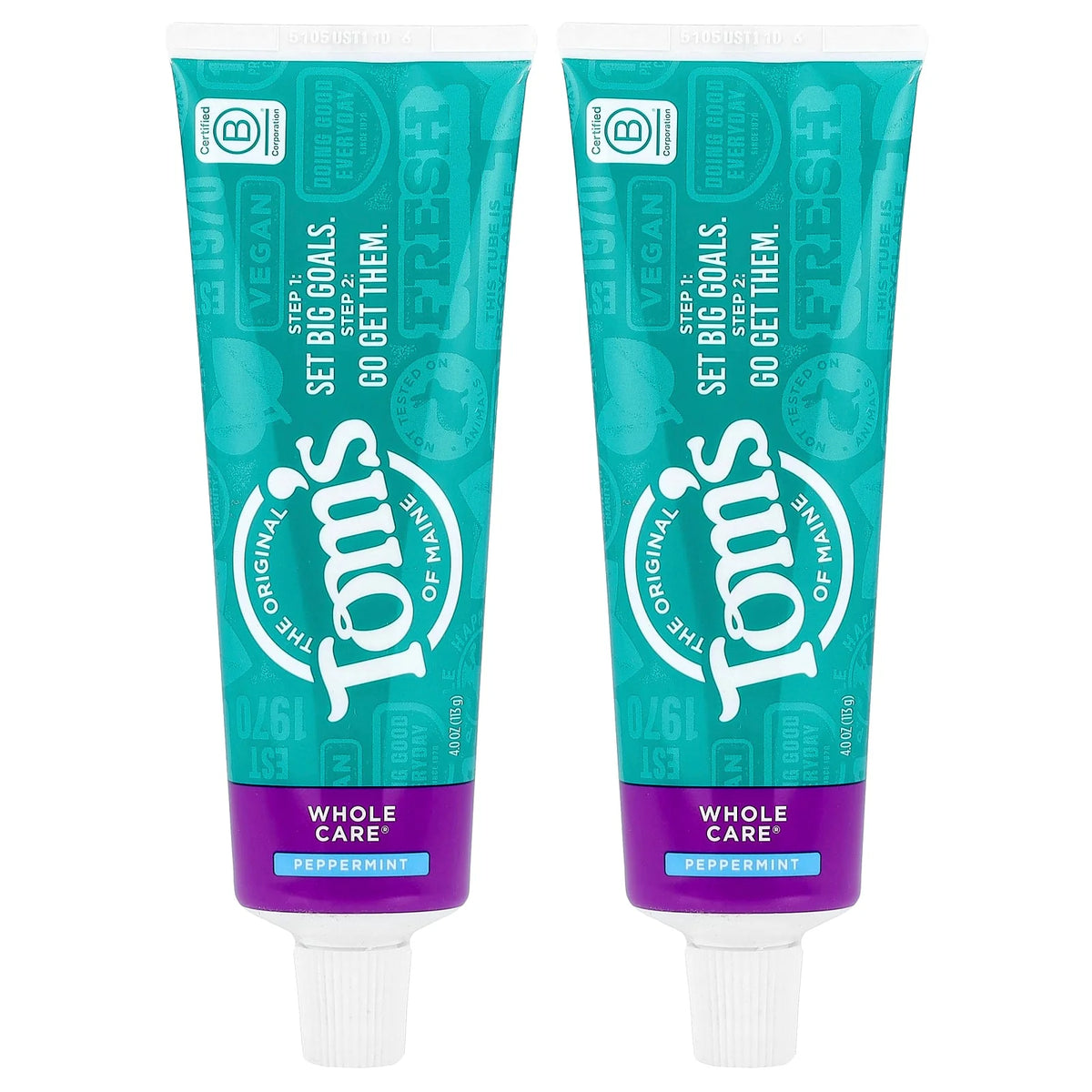 Tom's of Maine, Whole Care Anticavity Toothpaste, With Fluoride, Peppermint, 2 Pack, 4 oz (113 g) Each