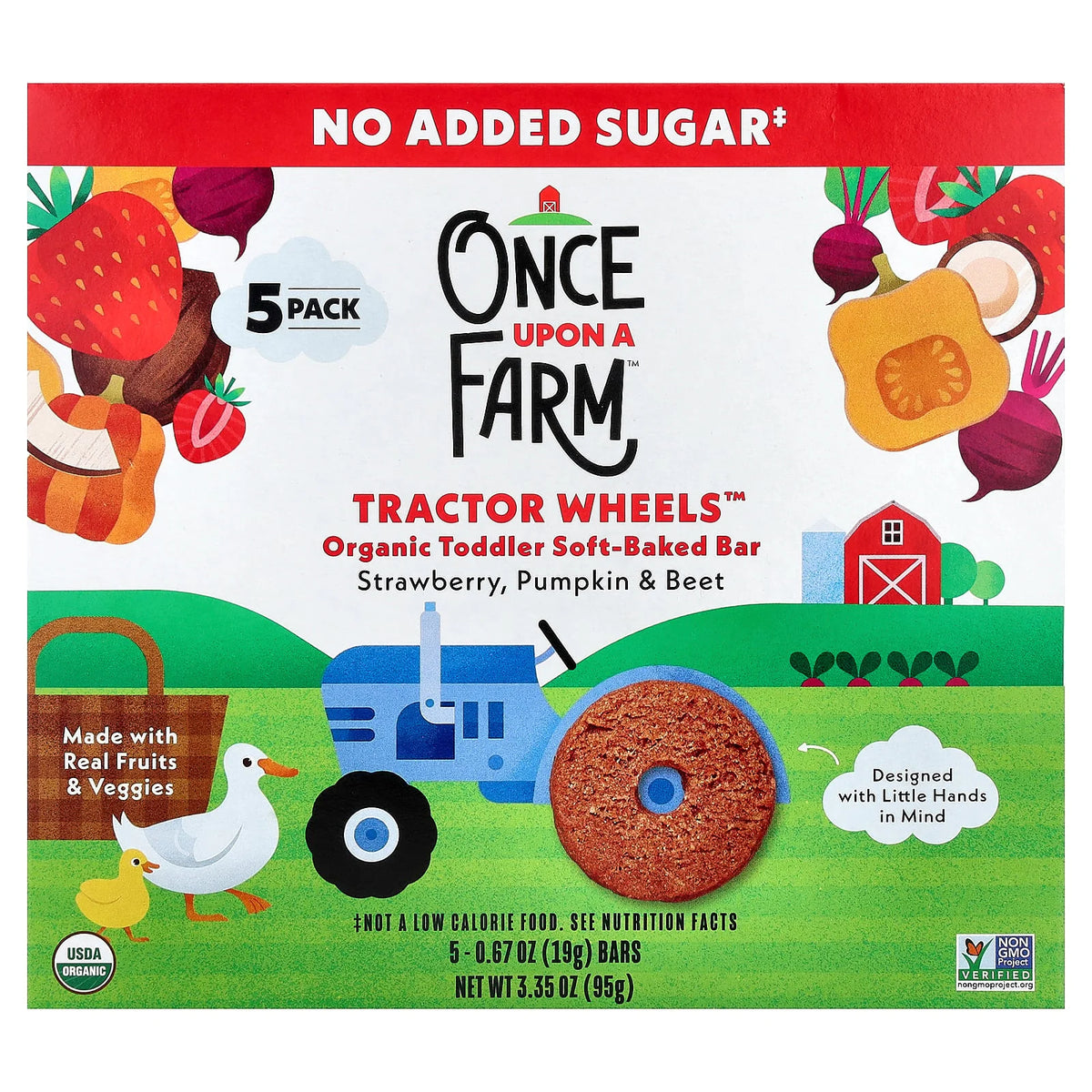 Once Upon A Farm, Tractor Wheels™, Organic Toddler Soft-Baked Bar, Strawberry, Pumpkin & Beet, 5 Bars, 0.67 oz (19 g) Each