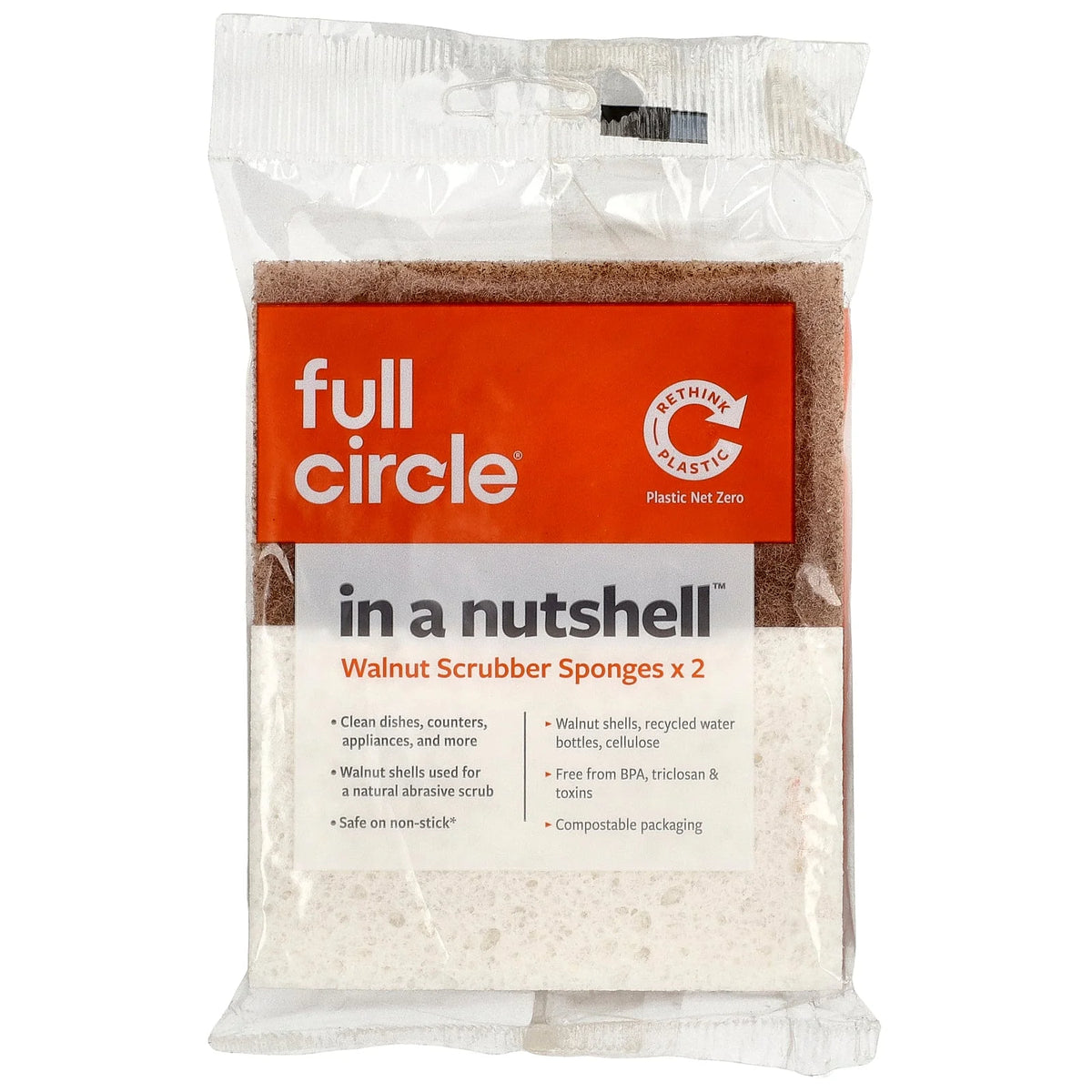 Full Circle, In a Nutshell™, Walnut Scrubber Sponges, 2 Count