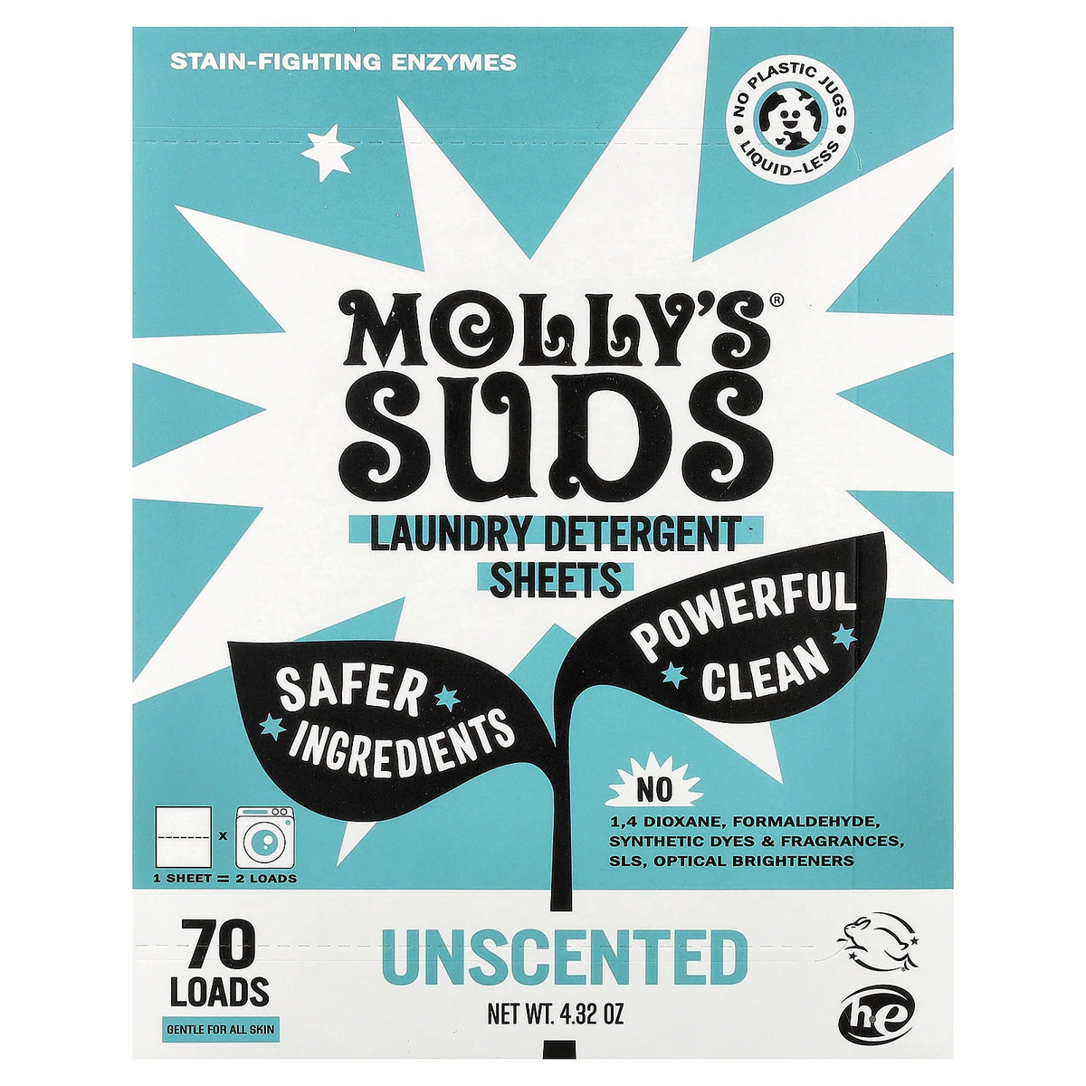 Molly's Suds, Laundry Detergent Sheets, Unscented, 35 Sheets