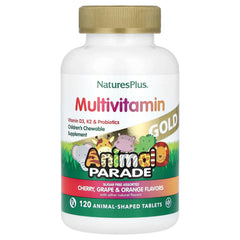 NaturesPlus, Animal Parade® Gold, Children's Chewable Multivitamin, Cherry, Grape & Orange, 120 Animal-Shaped Tablets
