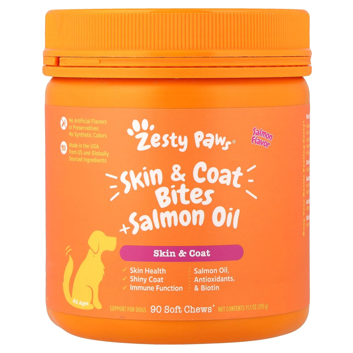 Zesty Paws, Skin & Coat Bites + Salmon Oil, For Dogs, All Ages, Salmon , 90 Soft Chews, 11.1 oz (315 g)