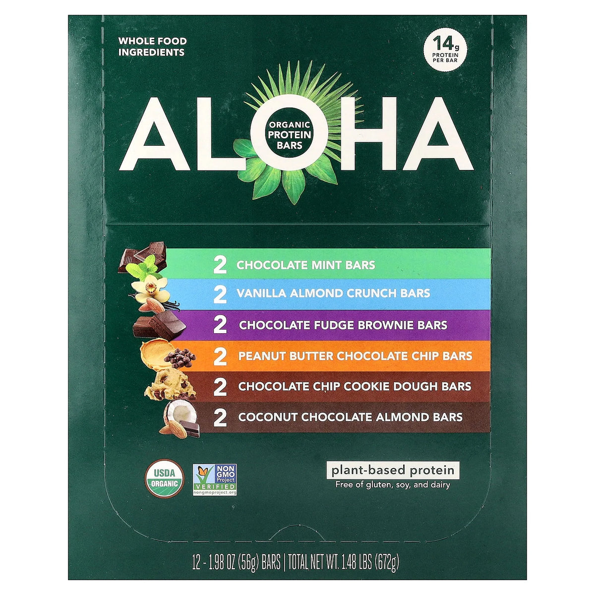 Aloha, Organic Protein Bars, Sampler Pack, 12 Bars, 1.98 oz (56 g) Each