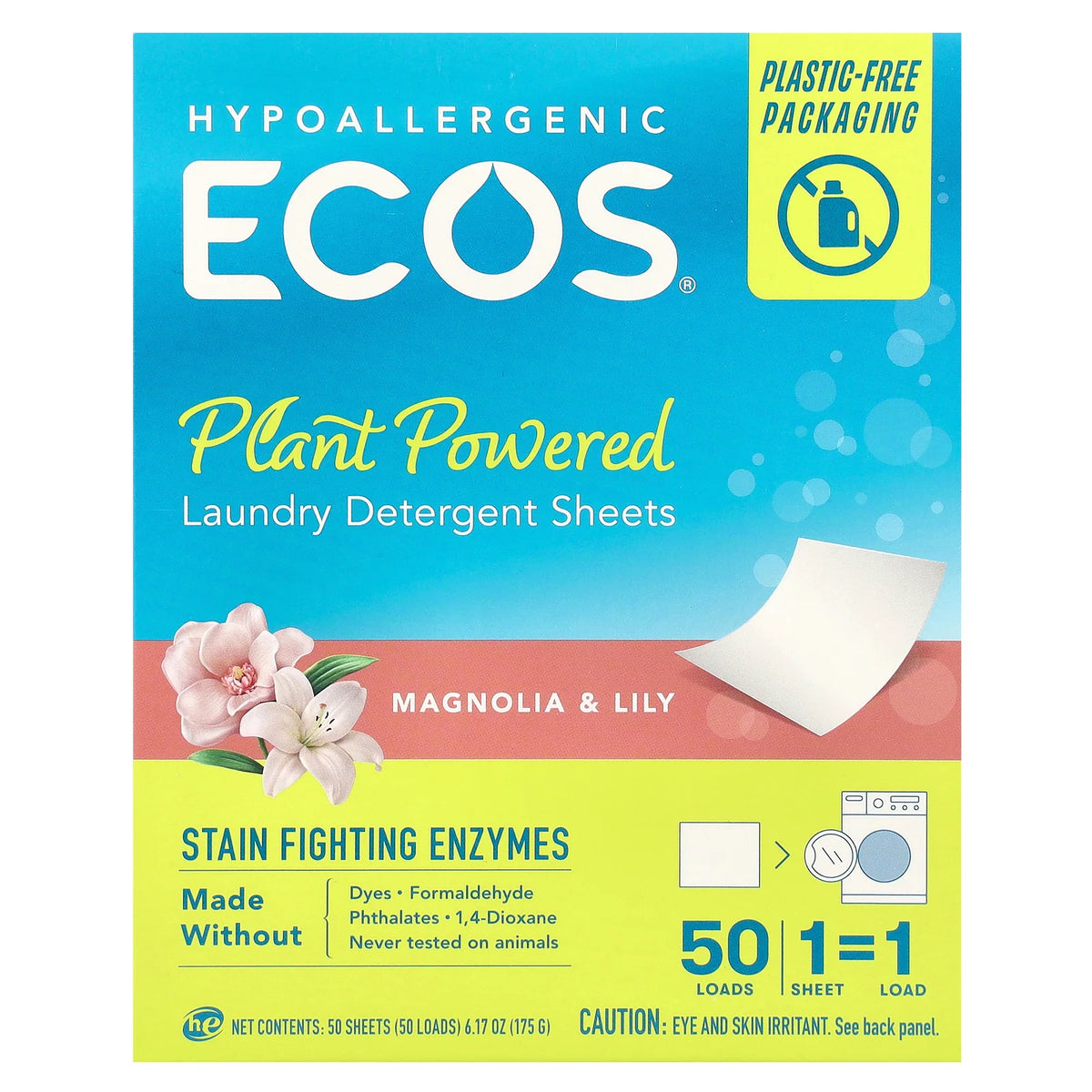 Ecos®, Plant Powered Laundry Detergent Sheets, Magnolia & Lily, 50 Sheets