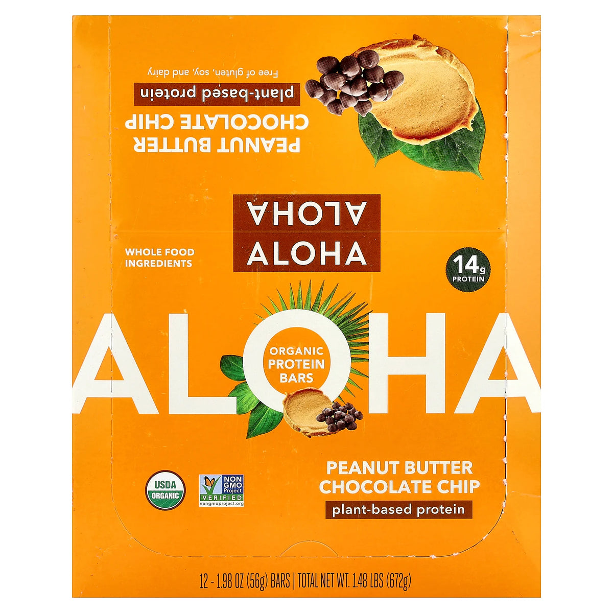 Aloha, Organic Protein Bars, Peanut Butter Chocolate Chip, 12 Bars, 1.98 oz (56 g) Each