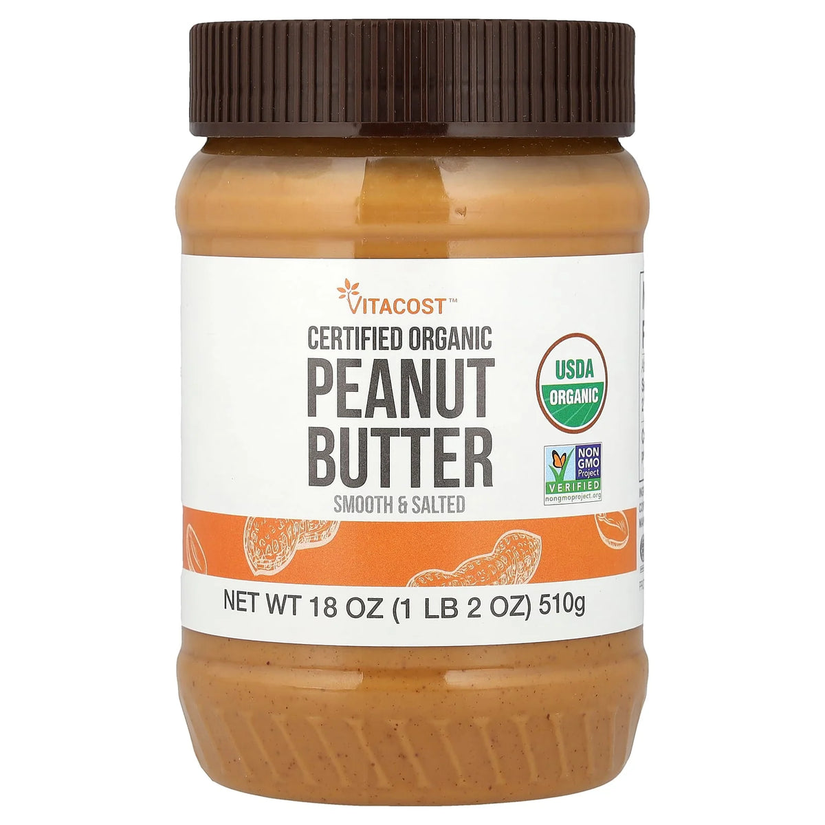 Vitacost, Certified Organic Peanut Butter, Smooth & Salted, 18 oz (510 g)