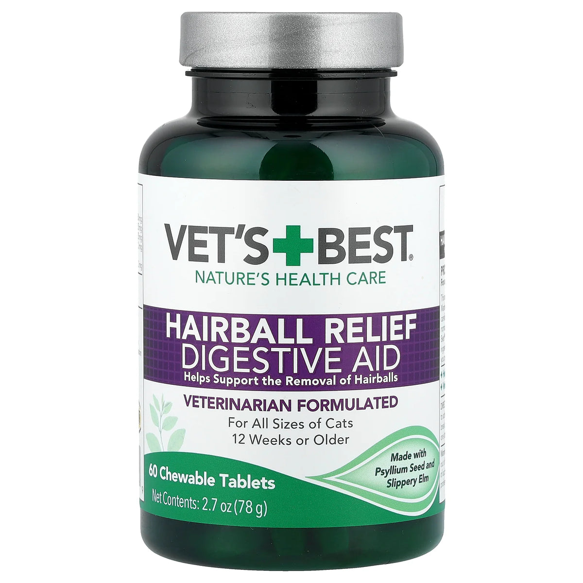 Vet's Best, Hairball Relief Digestive Aid, For Cats, 60 Chewable Tablets, 2.7 oz (78 g)