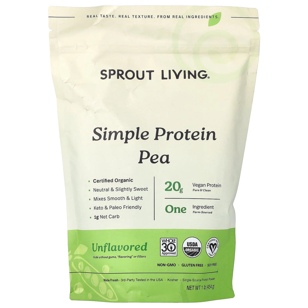 Sprout Living, Simple Pea Protein, Unflavored, 1 lb (454 g)