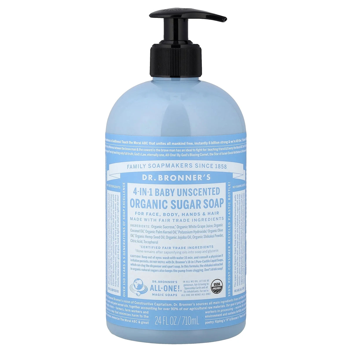 Dr. Bronner's, 4-in-1 Baby, Organic Sugar Soap, Unscented, 24 fl oz (710 ml)