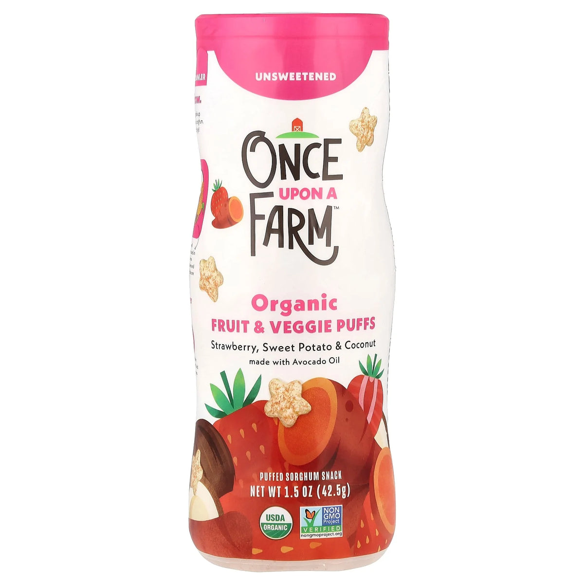 Once Upon A Farm, Organic Fruit & Veggie Puffs, Crawler, Strawberry, Sweet Potato & Coconut, Unsweetened, 1.5 oz (42.5 g)