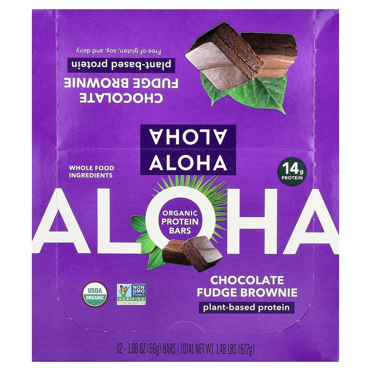 Aloha, Organic Protein Bars, Chocolate Fudge Brownie, 12 Bars, 1.98 oz (56 g) Each