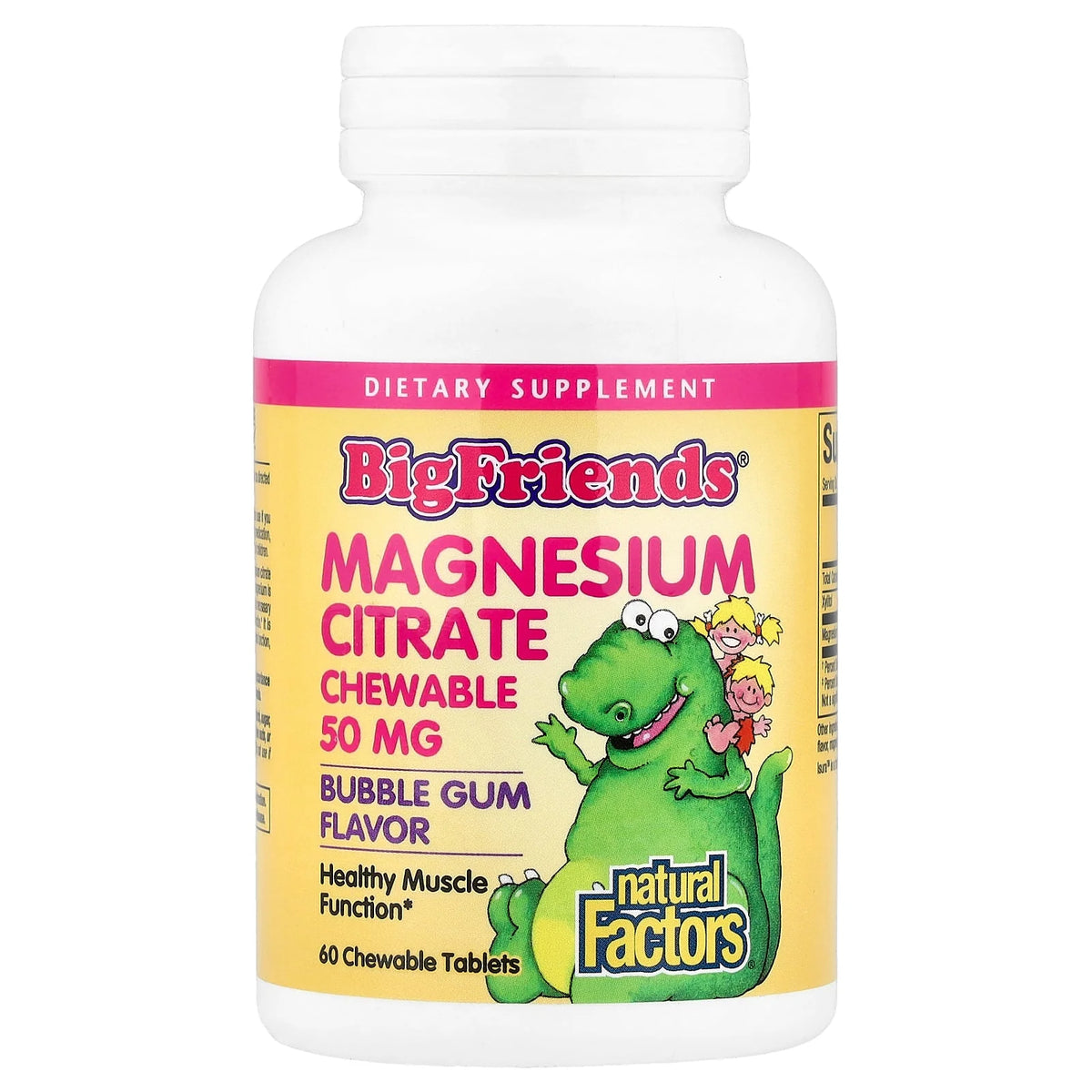 Natural Factors, Big Friends®, Magnesium Citrate, Bubble Gum, 50 mg, 60 Chewable Tablets
